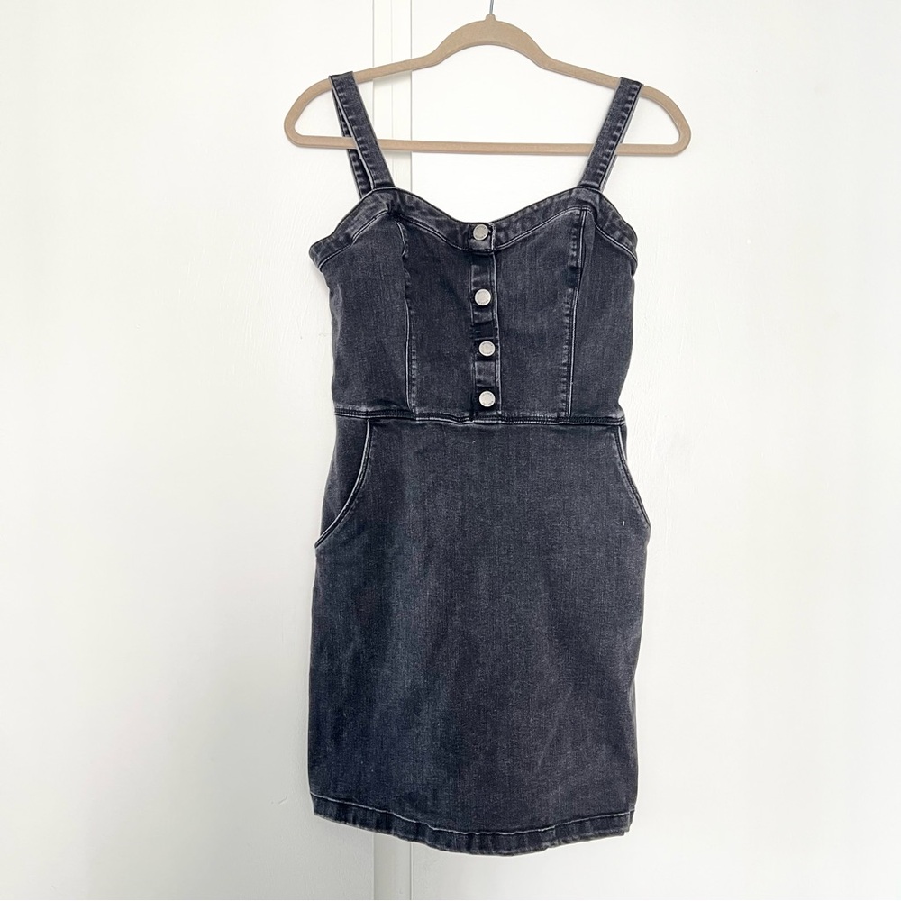 Hollister Womens Medium Black Denim Overall Dress Vintage Chic